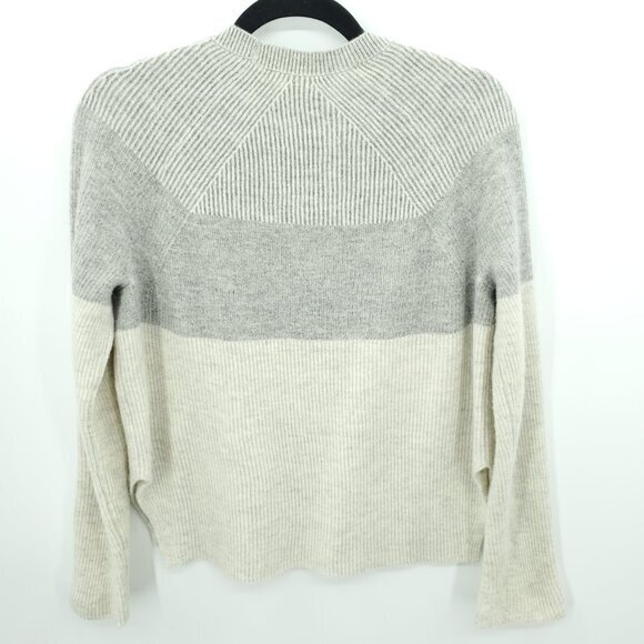Vince Colorblock/Gradient Cream/Gray Ribbed Crew Sweater S Split Sides - Picture 2 of 14
